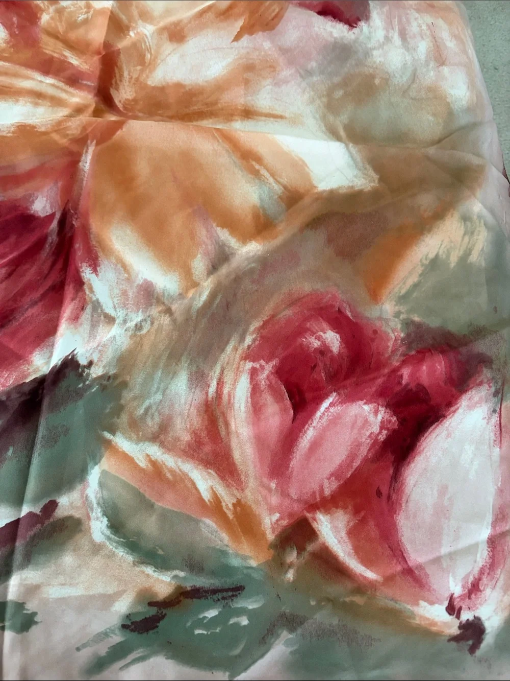 Silk-Feel Watercolor Print Scarf in Rose and Coral